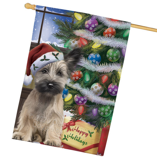Christmas Tree and Presents Skye Terrier Dog House Flag Outdoor Decorative Double Sided Pet Portrait Weather Resistant Premium Quality Animal Printed Home Decorative Flags 100% Polyester FLG69165