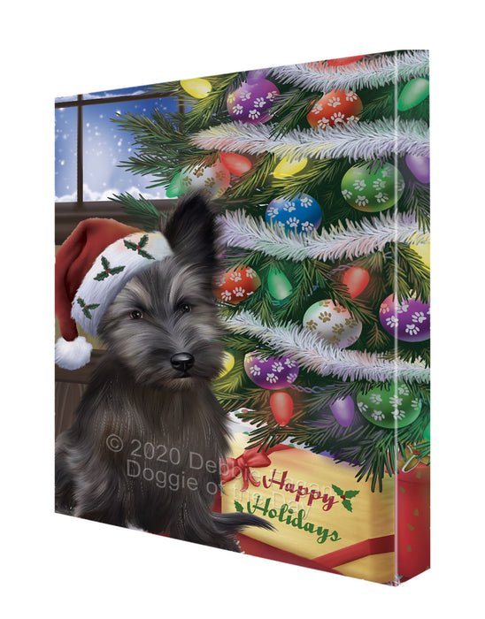 Christmas Tree and Presents Skye Terrier Dog Canvas Wall Art - Premium Quality Ready to Hang Room Decor Wall Art Canvas - Unique Animal Printed Digital Painting for Decoration CVS338