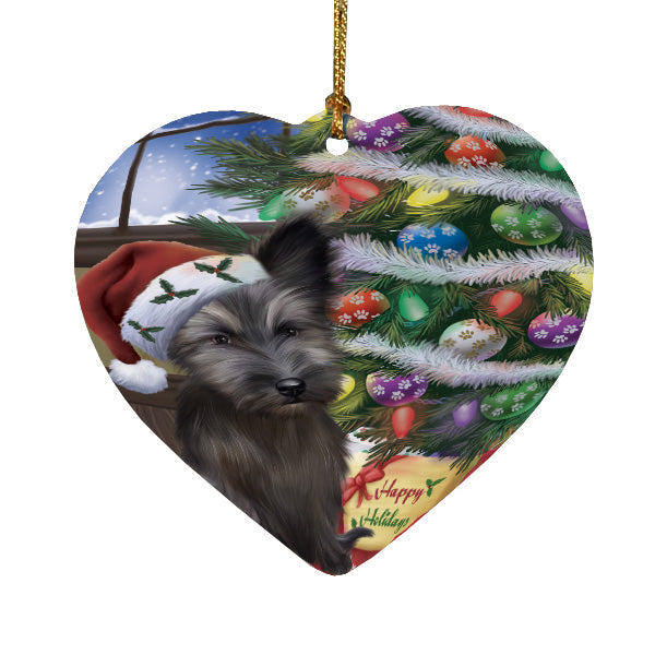 Christmas Tree and Presents Skye Terrier Dog Heart Christmas Ornament HPORA59085
