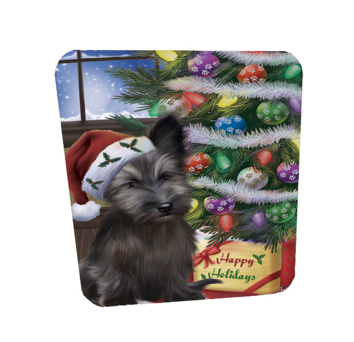 Christmas Tree and Presents Skye Terrier Dog Coasters Set of 4 CSTA58324