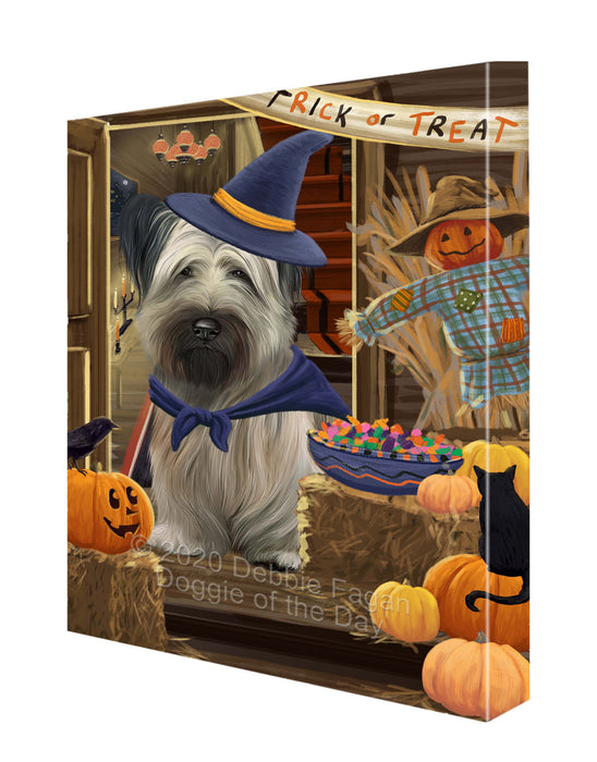 Enter at Your Own Risk Halloween Trick or Treat Skye Terrier Dogs Canvas Wall Art - Premium Quality Ready to Hang Room Decor Wall Art Canvas - Unique Animal Printed Digital Painting for Decoration CVS248