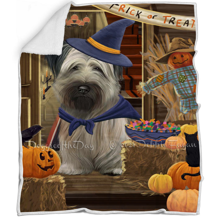Enter at Own Risk Trick or Treat Halloween Skye Terrier Dog Blanket BLNKT142633