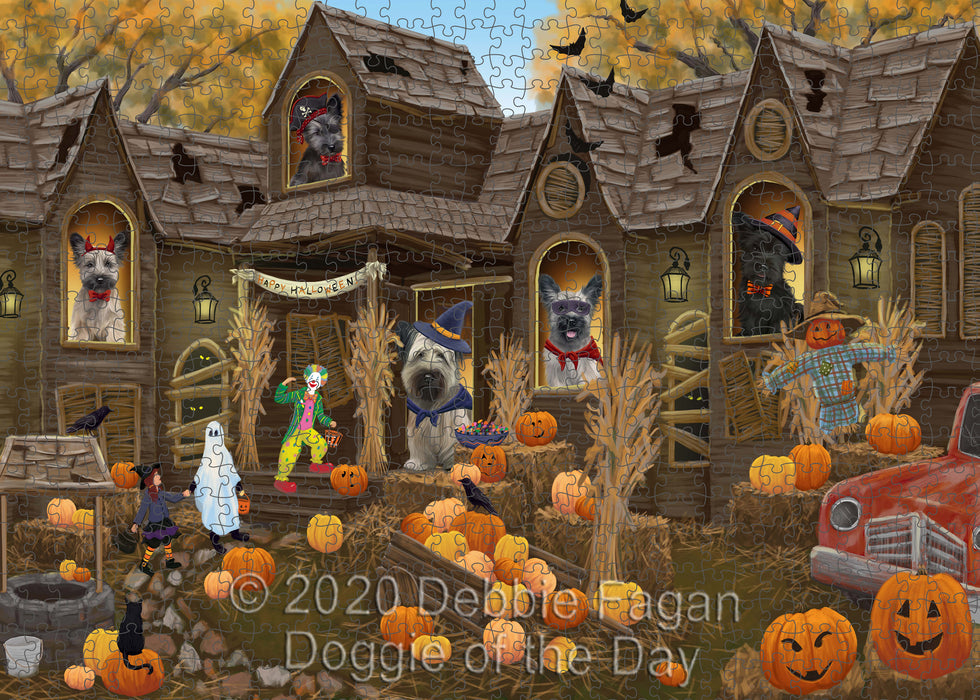 Haunted House Halloween Trick or Treat Skye Terrier Dogs Portrait Jigsaw Puzzle for Adults Animal Interlocking Puzzle Game Unique Gift for Dog Lover's with Metal Tin Box