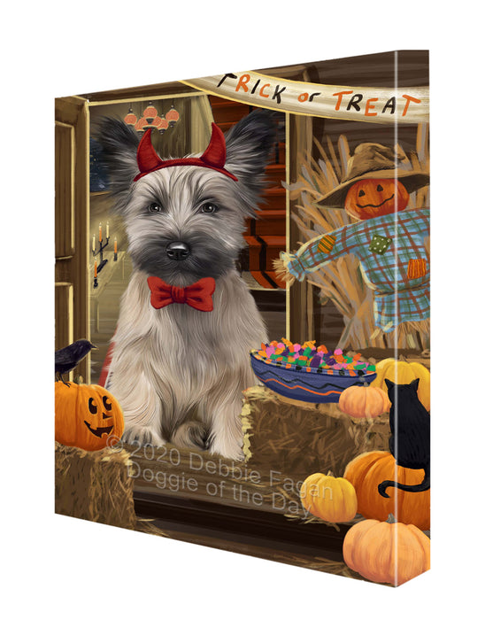 Enter at Your Own Risk Halloween Trick or Treat Skye Terrier Dogs Canvas Wall Art - Premium Quality Ready to Hang Room Decor Wall Art Canvas - Unique Animal Printed Digital Painting for Decoration CVS249