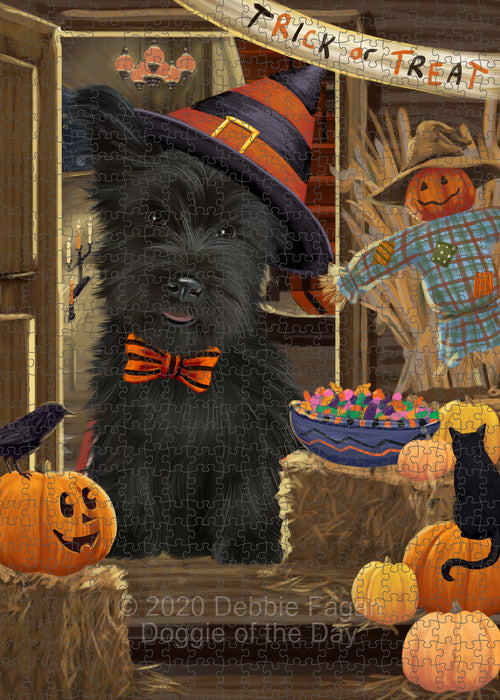 Enter at Your Own Risk Halloween Trick or Treat Skye Terrier Dogs Portrait Jigsaw Puzzle for Adults Animal Interlocking Puzzle Game Unique Gift for Dog Lover's with Metal Tin Box PZL545
