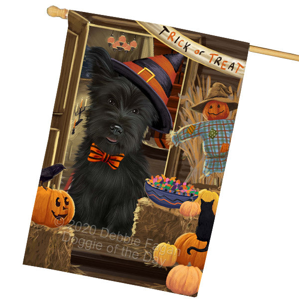 Enter at Your Own Risk Halloween Trick or Treat Skye Terrier Dogs House Flag Outdoor Decorative Double Sided Pet Portrait Weather Resistant Premium Quality Animal Printed Home Decorative Flags 100% Polyester FLG69062