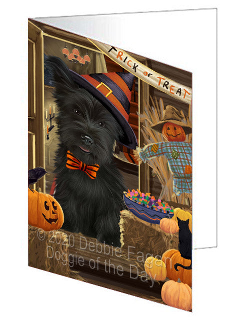 Enter at Your Own Risk Halloween Trick or Treat Skye Terrier Dogs Handmade Artwork Assorted Pets Greeting Cards and Note Cards with Envelopes for All Occasions and Holiday Seasons