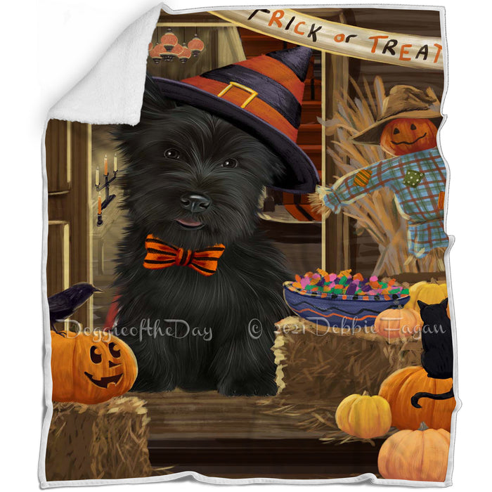 Enter at Own Risk Trick or Treat Halloween Skye Terrier Dog Blanket BLNKT142635