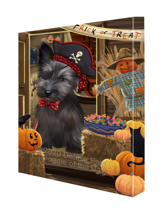 Enter at Your Own Risk Halloween Trick or Treat Skye Terrier Dogs Canvas Wall Art - Premium Quality Ready to Hang Room Decor Wall Art Canvas - Unique Animal Printed Digital Painting for Decoration CVS251