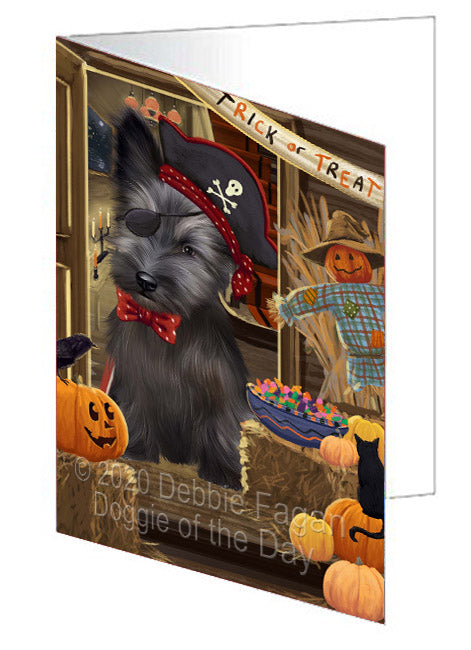 Enter at Your Own Risk Halloween Trick or Treat Skye Terrier Dogs Handmade Artwork Assorted Pets Greeting Cards and Note Cards with Envelopes for All Occasions and Holiday Seasons