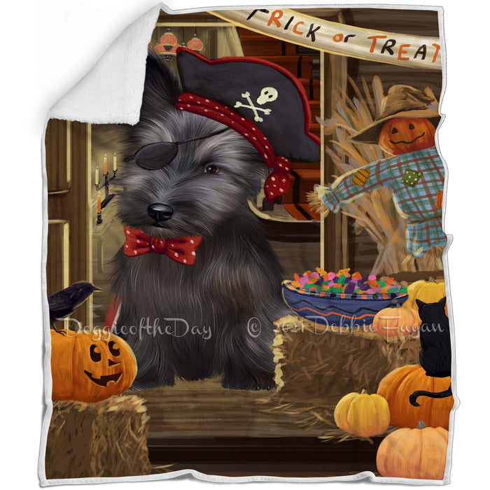 Enter at Own Risk Trick or Treat Halloween Skye Terrier Dog Blanket BLNKT142636