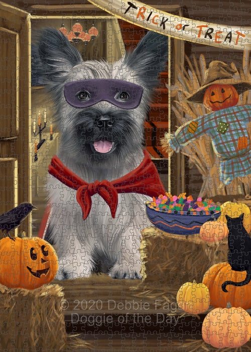 Enter at Your Own Risk Halloween Trick or Treat Skye Terrier Dogs Portrait Jigsaw Puzzle for Adults Animal Interlocking Puzzle Game Unique Gift for Dog Lover's with Metal Tin Box PZL547