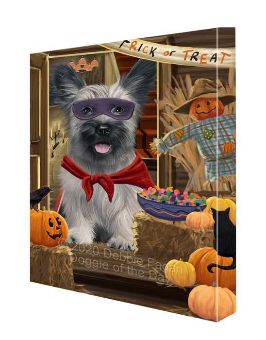 Enter at Your Own Risk Halloween Trick or Treat Skye Terrier Dogs Canvas Wall Art - Premium Quality Ready to Hang Room Decor Wall Art Canvas - Unique Animal Printed Digital Painting for Decoration CVS252