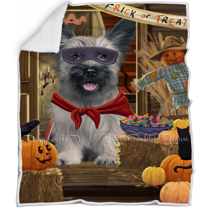 Enter at Own Risk Trick or Treat Halloween Skye Terrier Dog Blanket BLNKT142637