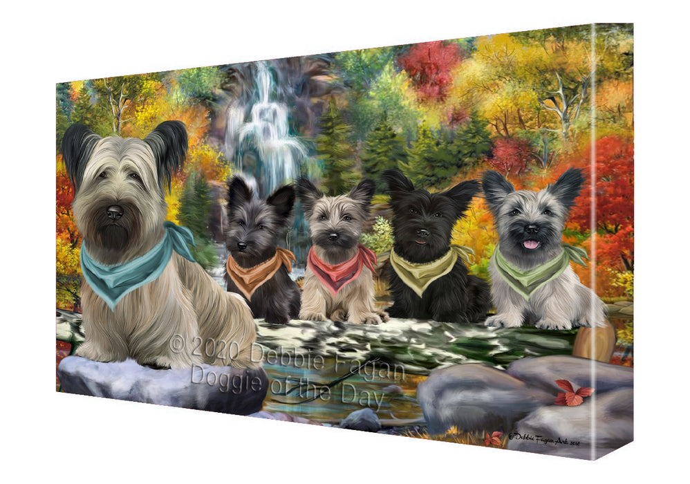 Scenic Waterfall Skye Terrier Dogs Canvas Wall Art - Premium Quality Ready to Hang Room Decor Wall Art Canvas - Unique Animal Printed Digital Painting for Decoration