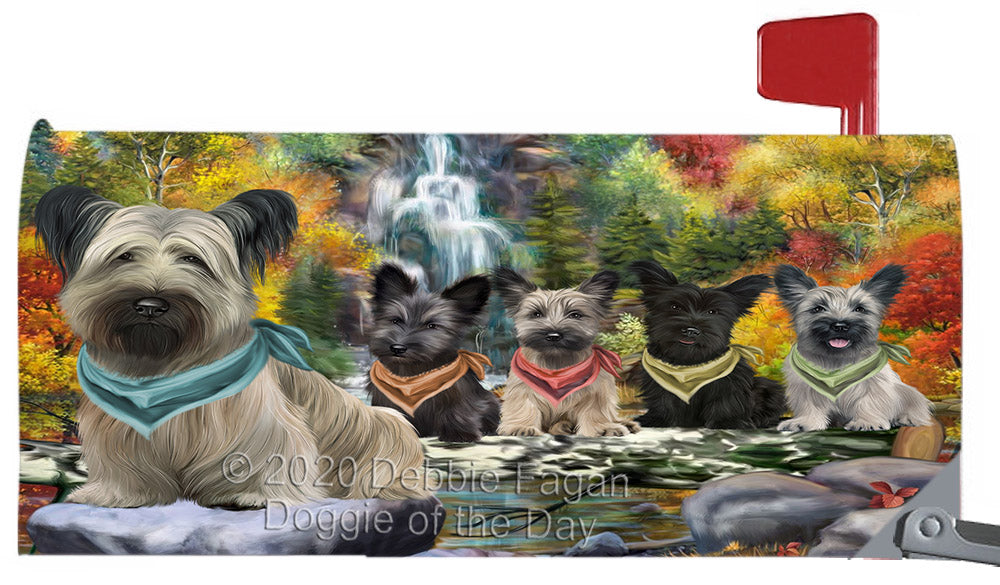 Scenic Waterfall Skye Terrier Dogs Magnetic Mailbox Cover Both Sides Pet Theme Printed Decorative Letter Box Wrap Case Postbox Thick Magnetic Vinyl Material