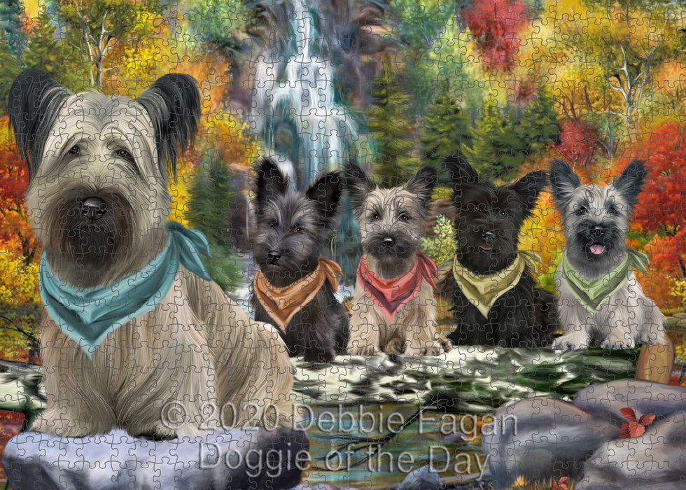 Scenic Waterfall Skye Terrier Dogs Portrait Jigsaw Puzzle for Adults Animal Interlocking Puzzle Game Unique Gift for Dog Lover's with Metal Tin Box