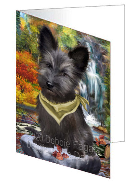 Scenic Waterfall Skye Terrier Dog Handmade Artwork Assorted Pets Greeting Cards and Note Cards with Envelopes for All Occasions and Holiday Seasons