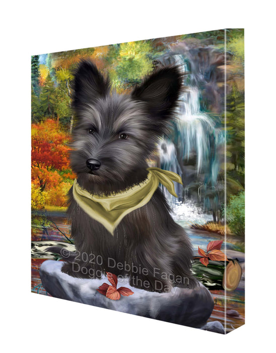 Scenic Waterfall Skye Terrier Dog Canvas Wall Art - Premium Quality Ready to Hang Room Decor Wall Art Canvas - Unique Animal Printed Digital Painting for Decoration CVS388