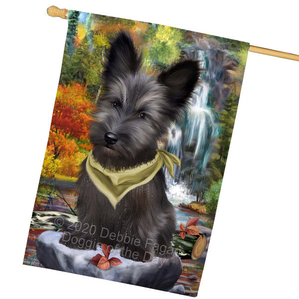 Scenic Waterfall Skye Terrier Dog House Flag Outdoor Decorative Double Sided Pet Portrait Weather Resistant Premium Quality Animal Printed Home Decorative Flags 100% Polyester FLG69264