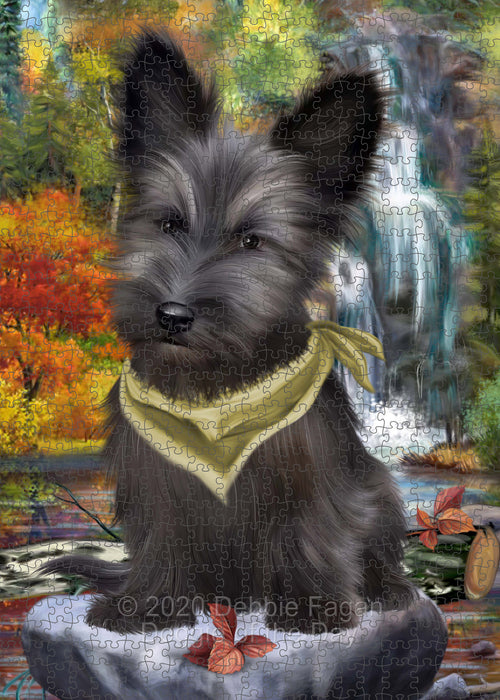 Scenic Waterfall Skye Terrier Dog Portrait Jigsaw Puzzle for Adults Animal Interlocking Puzzle Game Unique Gift for Dog Lover's with Metal Tin Box PZL683