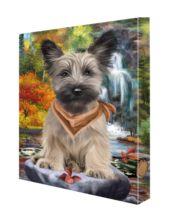 Scenic Waterfall Skye Terrier Dog Canvas Wall Art - Premium Quality Ready to Hang Room Decor Wall Art Canvas - Unique Animal Printed Digital Painting for Decoration CVS389