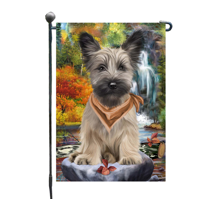 Scenic Waterfall Skye Terrier Dog Garden Flags Outdoor Decor for Homes and Gardens Double Sided Garden Yard Spring Decorative Vertical Home Flags Garden Porch Lawn Flag for Decorations GFLG68118
