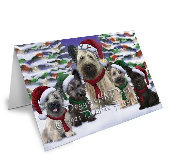 Christmas Family Portrait Skye Terrier Dog Handmade Artwork Assorted Pets Greeting Cards and Note Cards with Envelopes for All Occasions and Holiday Seasons