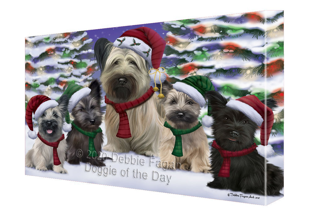 Christmas Happy Holidays Skye Terrier Dogs Family Portrait Canvas Wall Art - Premium Quality Ready to Hang Room Decor Wall Art Canvas - Unique Animal Printed Digital Painting for Decoration