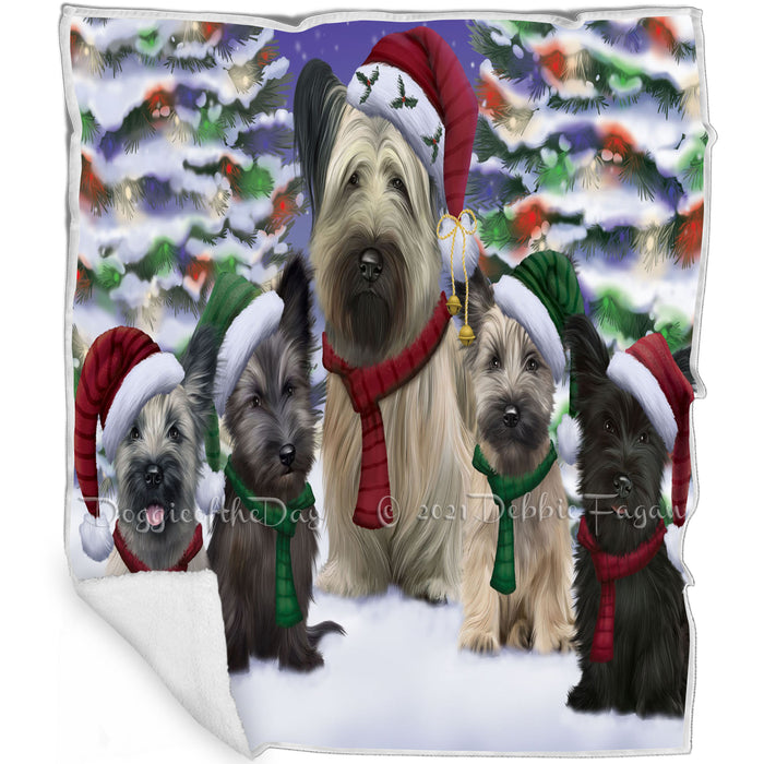 Skye Terrier Dogs Christmas Family Portrait in Holiday Scenic Background Blanket BLNKT143271