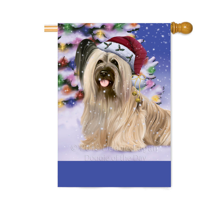 Personalized Winterland Wonderland Skye Terrier Dog In Christmas Holiday Scenic Background Custom House Flag FLG-DOTD-A61461