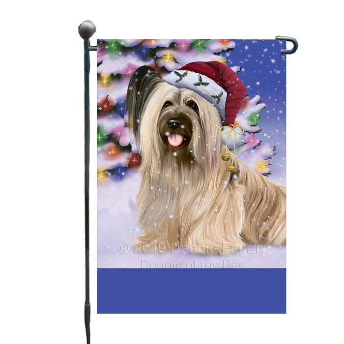 Personalized Winterland Wonderland Skye Terrier Dog In Christmas Holiday Scenic Background Custom Garden Flags GFLG-DOTD-A61405