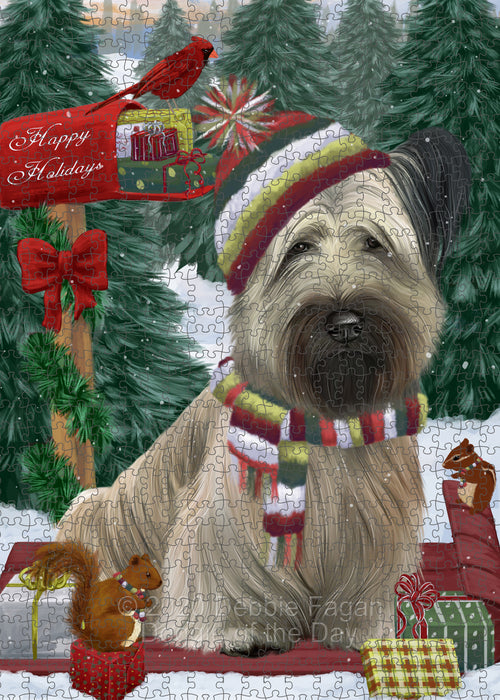 Christmas Woodland Sled Skye Terrier Dog Portrait Jigsaw Puzzle for Adults Animal Interlocking Puzzle Game Unique Gift for Dog Lover's with Metal Tin Box PZL898