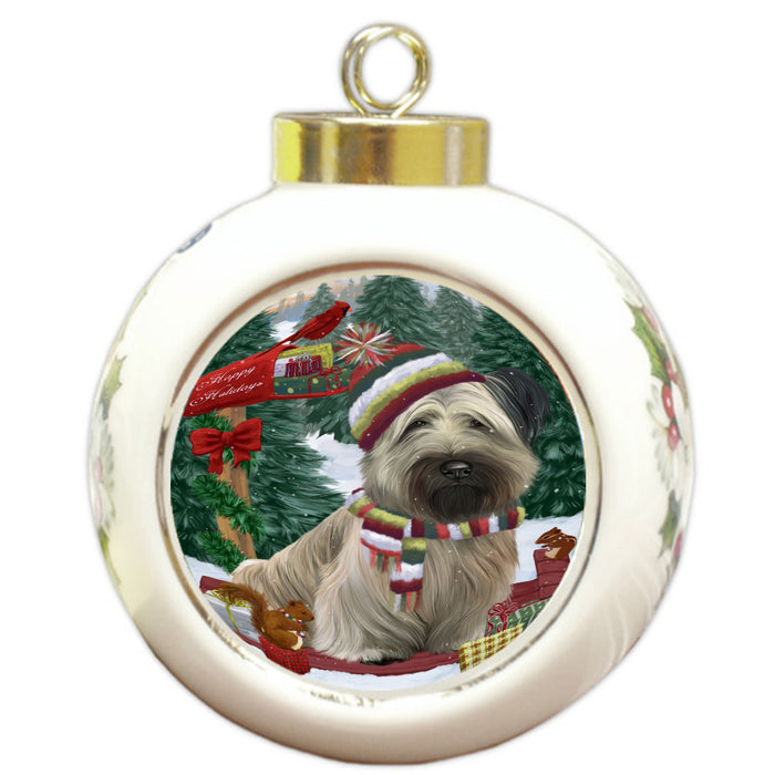 Christmas Woodland Sled Skye Terrier Dog Round Ball Christmas Ornament Pet Decorative Hanging Ornaments for Christmas X-mas Tree Decorations - 3" Round Ceramic Ornament, RBPOR59649