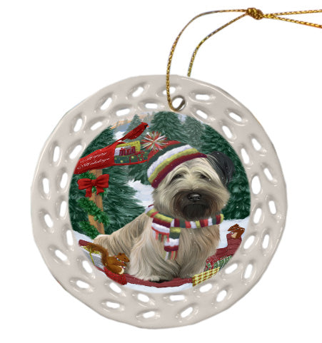 Christmas Woodland Sled Skye Terrier Dog Doily Ornament DPOR59073