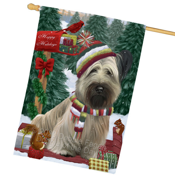 Christmas Woodland Sled Skye Terrier Dog House Flag Outdoor Decorative Double Sided Pet Portrait Weather Resistant Premium Quality Animal Printed Home Decorative Flags 100% Polyester FLG69575