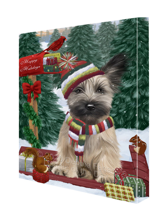 Christmas Woodland Sled Skye Terrier Dog Canvas Wall Art - Premium Quality Ready to Hang Room Decor Wall Art Canvas - Unique Animal Printed Digital Painting for Decoration CVS605