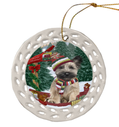 Christmas Woodland Sled Skye Terrier Dog Doily Ornament DPOR59075