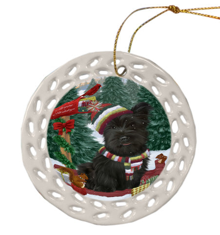 Christmas Woodland Sled Skye Terrier Dog Doily Ornament DPOR59074