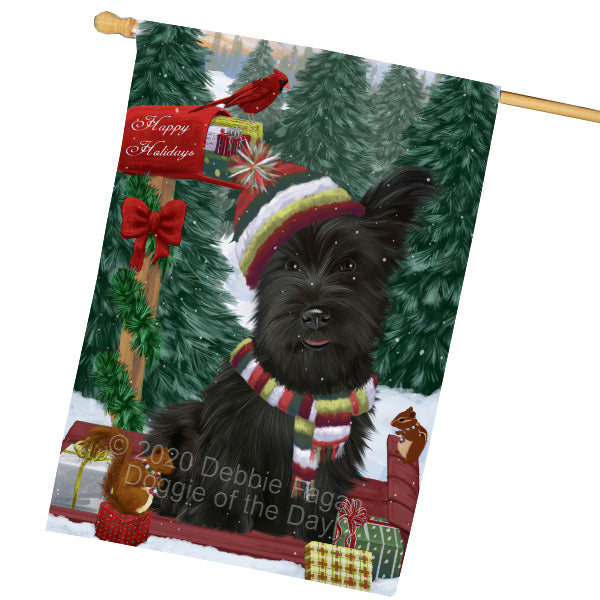 Christmas Woodland Sled Skye Terrier Dog House Flag Outdoor Decorative Double Sided Pet Portrait Weather Resistant Premium Quality Animal Printed Home Decorative Flags 100% Polyester FLG69576