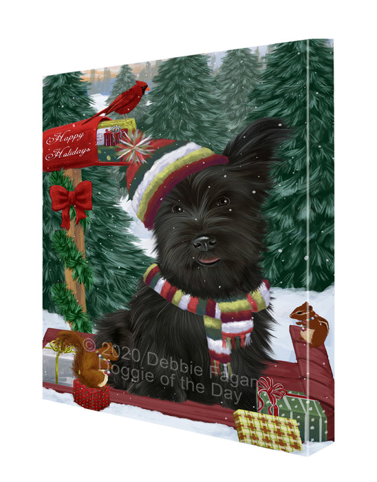 Christmas Woodland Sled Skye Terrier Dog Canvas Wall Art - Premium Quality Ready to Hang Room Decor Wall Art Canvas - Unique Animal Printed Digital Painting for Decoration CVS604