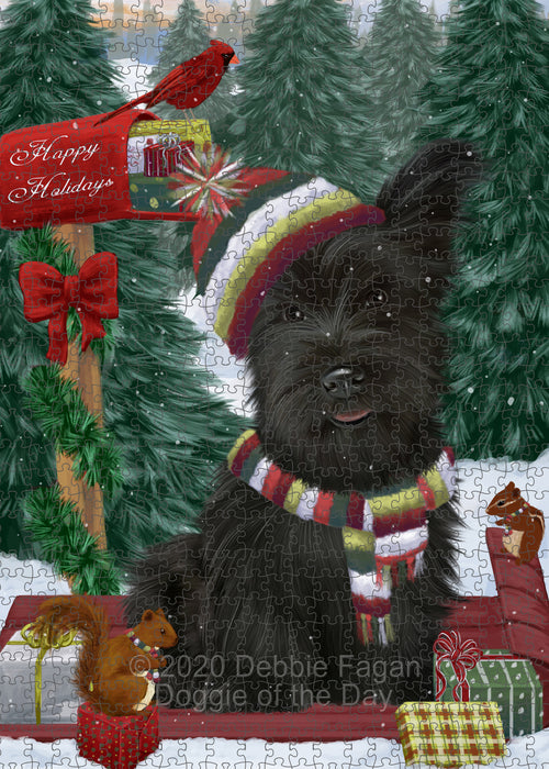 Christmas Woodland Sled Skye Terrier Dog Portrait Jigsaw Puzzle for Adults Animal Interlocking Puzzle Game Unique Gift for Dog Lover's with Metal Tin Box PZL899