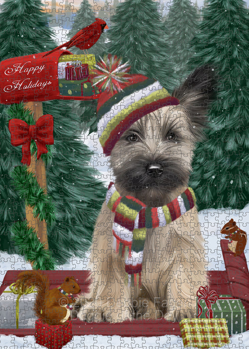 Christmas Woodland Sled Skye Terrier Dog Portrait Jigsaw Puzzle for Adults Animal Interlocking Puzzle Game Unique Gift for Dog Lover's with Metal Tin Box PZL900