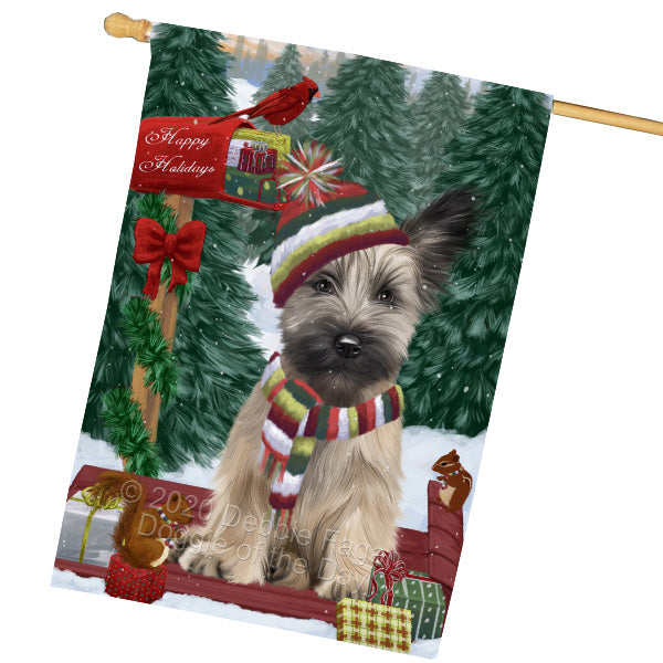 Christmas Woodland Sled Skye Terrier Dog House Flag Outdoor Decorative Double Sided Pet Portrait Weather Resistant Premium Quality Animal Printed Home Decorative Flags 100% Polyester FLG69577