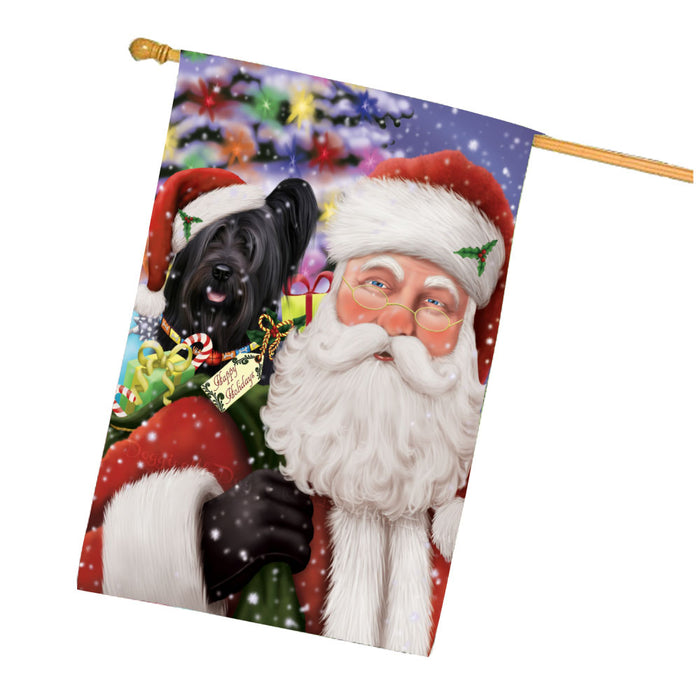 Christmas Santa with Presents and Skye Terrier Dog House Flag Outdoor Decorative Double Sided Pet Portrait Weather Resistant Premium Quality Animal Printed Home Decorative Flags 100% Polyester FLG68056