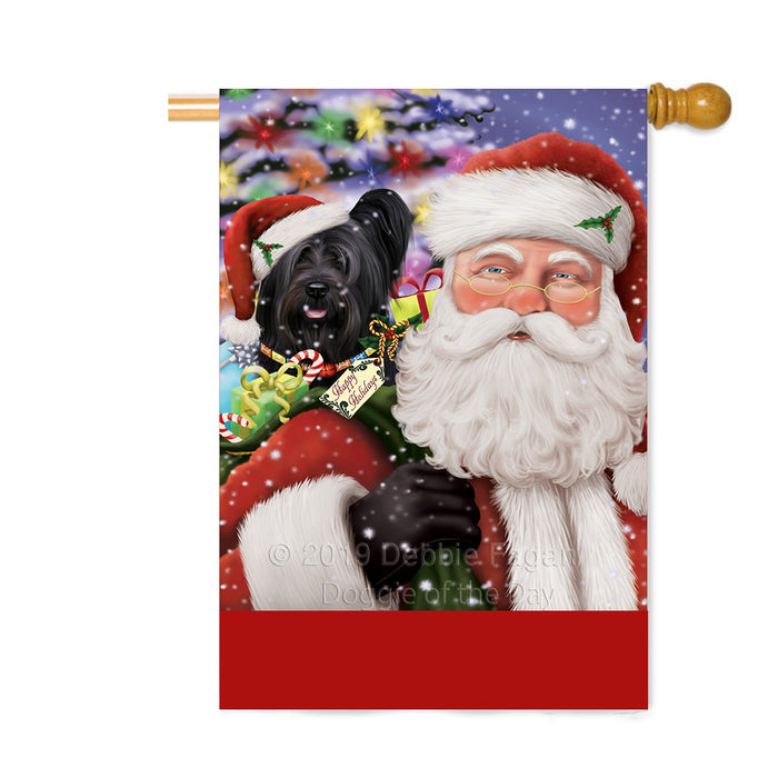 Personalized Santa Carrying Skye Terrier Black Dog and Christmas Presents Custom House Flag FLG-DOTD-A63528