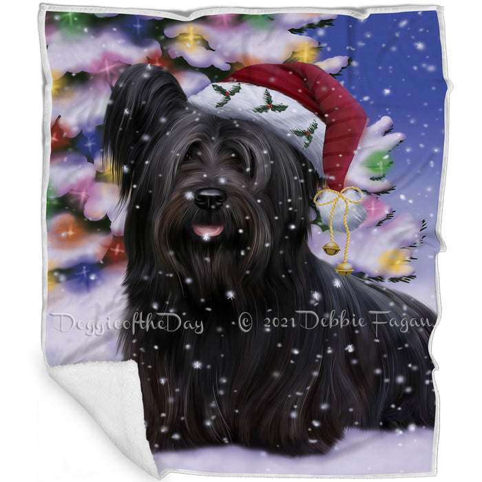 Winterland Wonderland Skye Terrier Dog In Christmas Holiday Scenic Background Blanket BLNKT120990