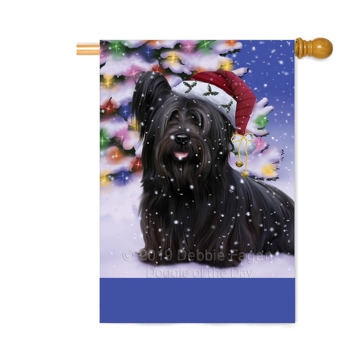 Personalized Winterland Wonderland Skye Terrier Dog In Christmas Holiday Scenic Background Custom House Flag FLG-DOTD-A61462