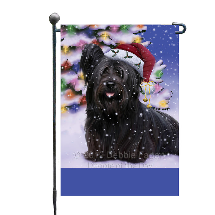Personalized Winterland Wonderland Skye Terrier Dog In Christmas Holiday Scenic Background Custom Garden Flags GFLG-DOTD-A61406