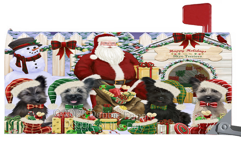 Christmas Dog house Gathering Skye Terrier Dogs Magnetic Mailbox Cover Both Sides Pet Theme Printed Decorative Letter Box Wrap Case Postbox Thick Magnetic Vinyl Material